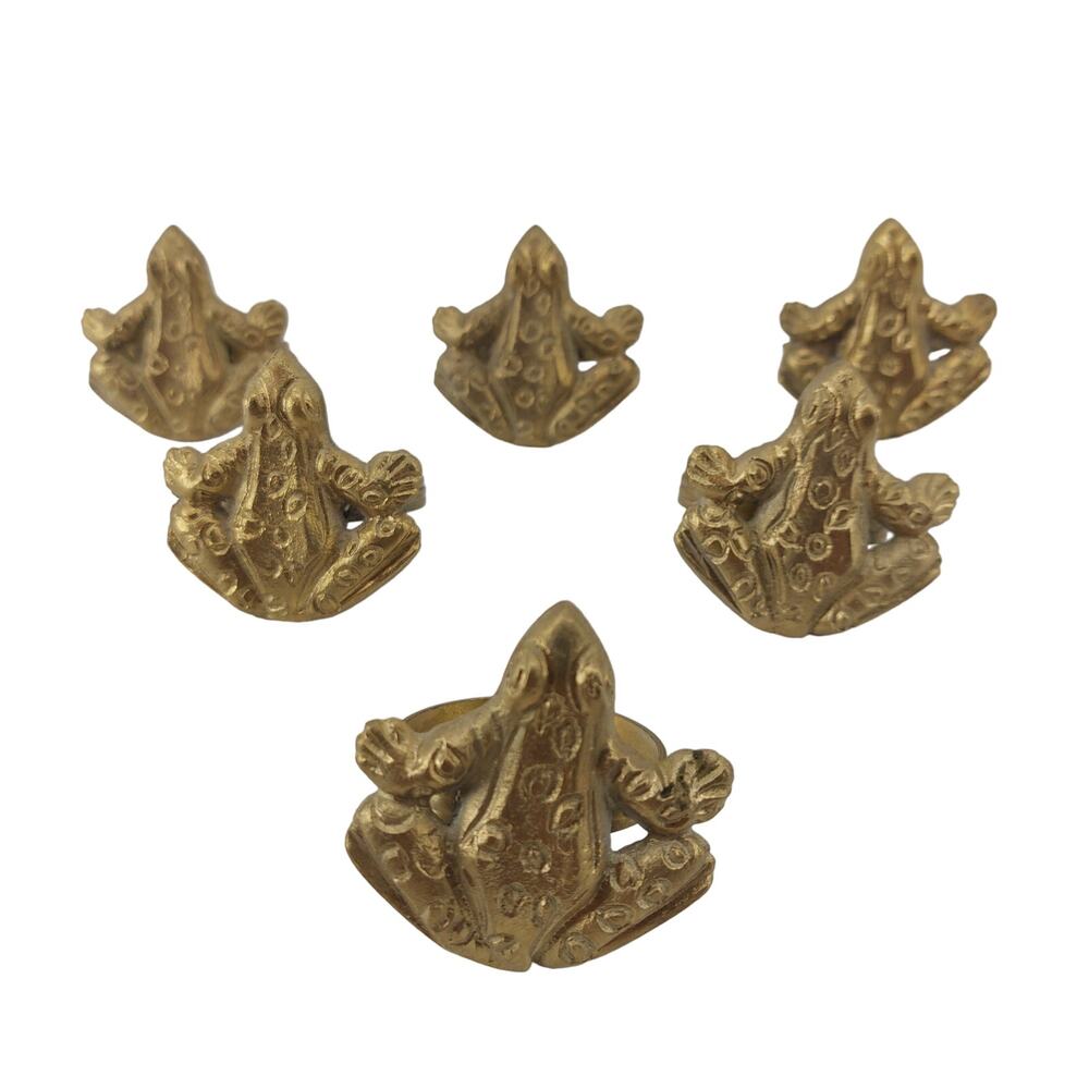 Gold Tone Brass Frog Pond Dining Home Decor Napkin Rings Set of 6